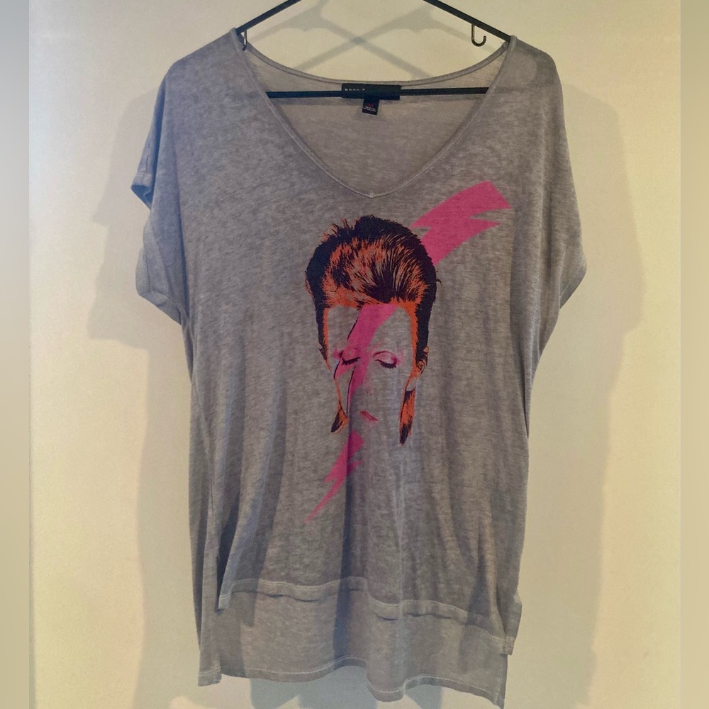 Rock & Republic Gray Graphic Tee with Pink Accents